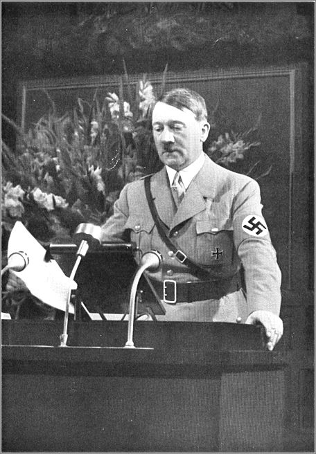 Chancellor Adolf Hitler opens Reichsparteitag (Reich Party Day) ceremonies with an address at the historic town hall in Nuremberg.  1935
